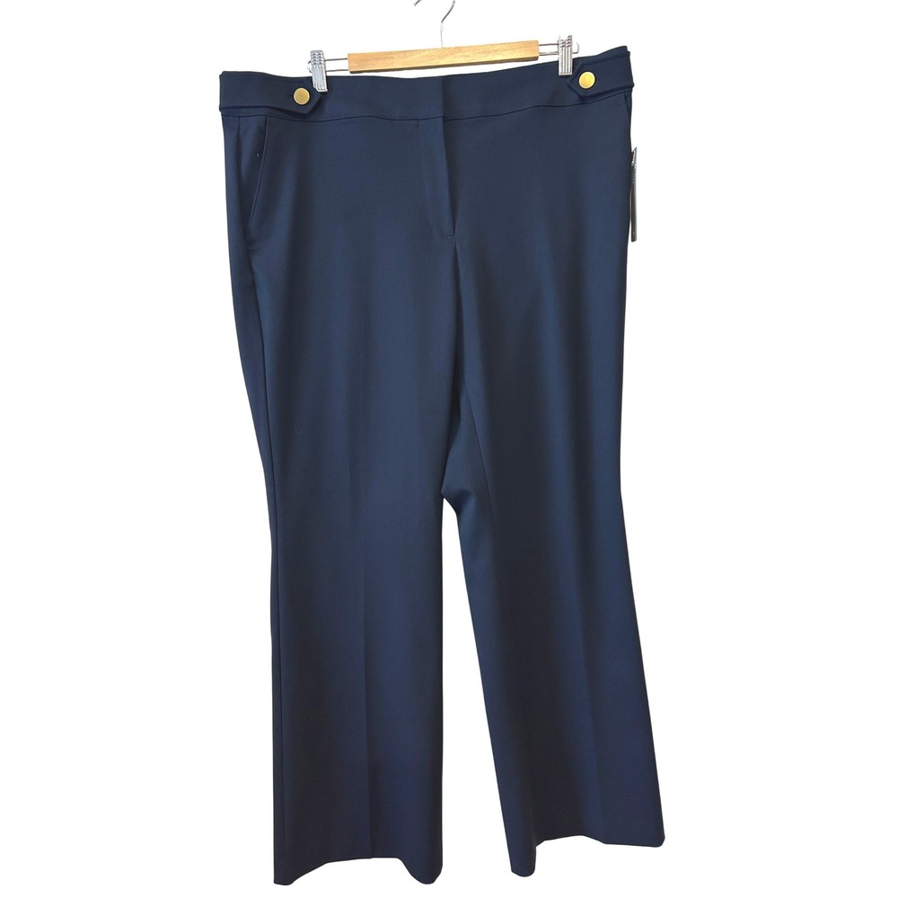 LOFT Julie Trouser Sz 16 Navy Blue Curvy Fit Gold Button Dress Pants Career NWT‎